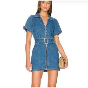 Show me your MuMu zip front puff sleeve denim dress with belt - size L